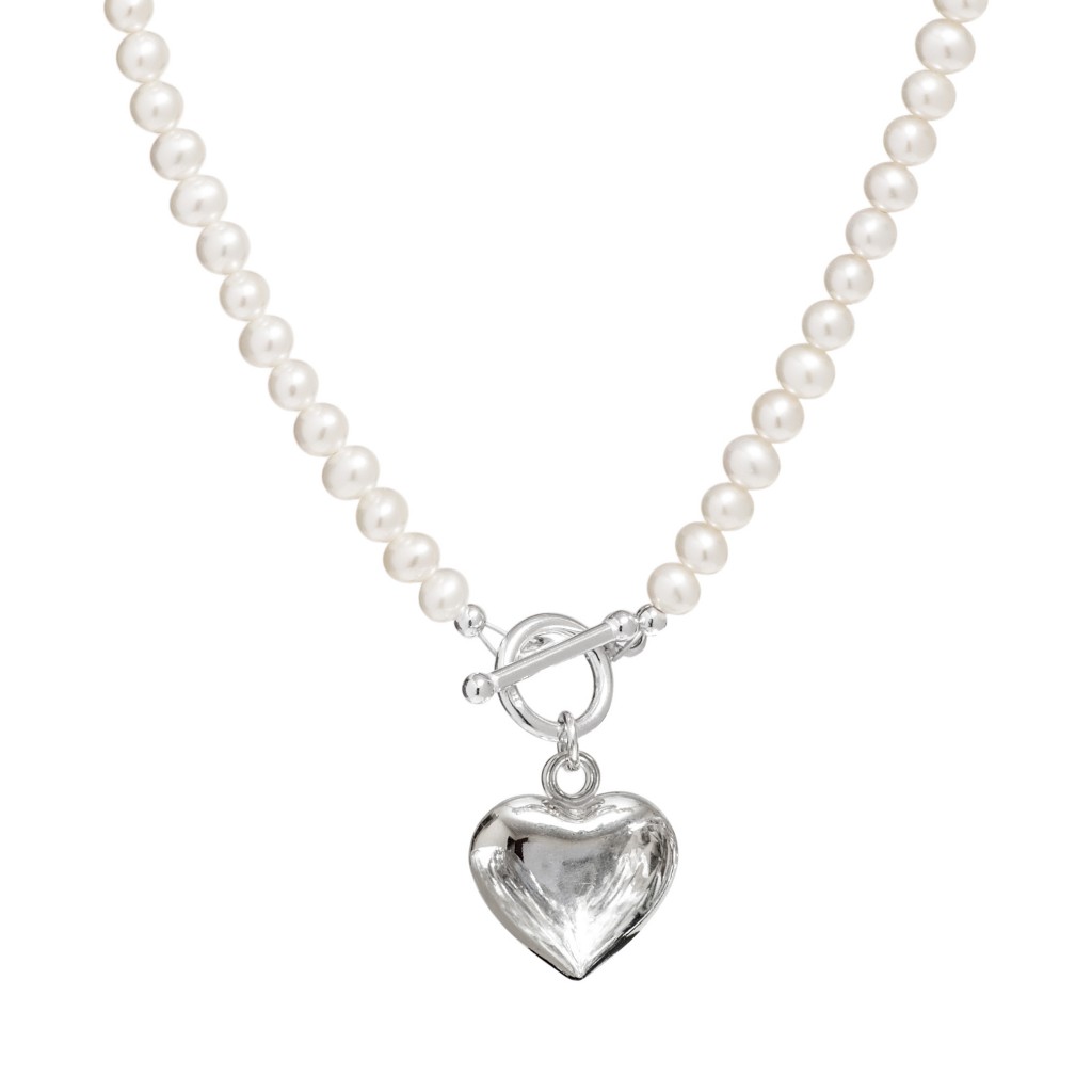 pearl necklace with sterling silver 'puffed' heart - Biba and Rose