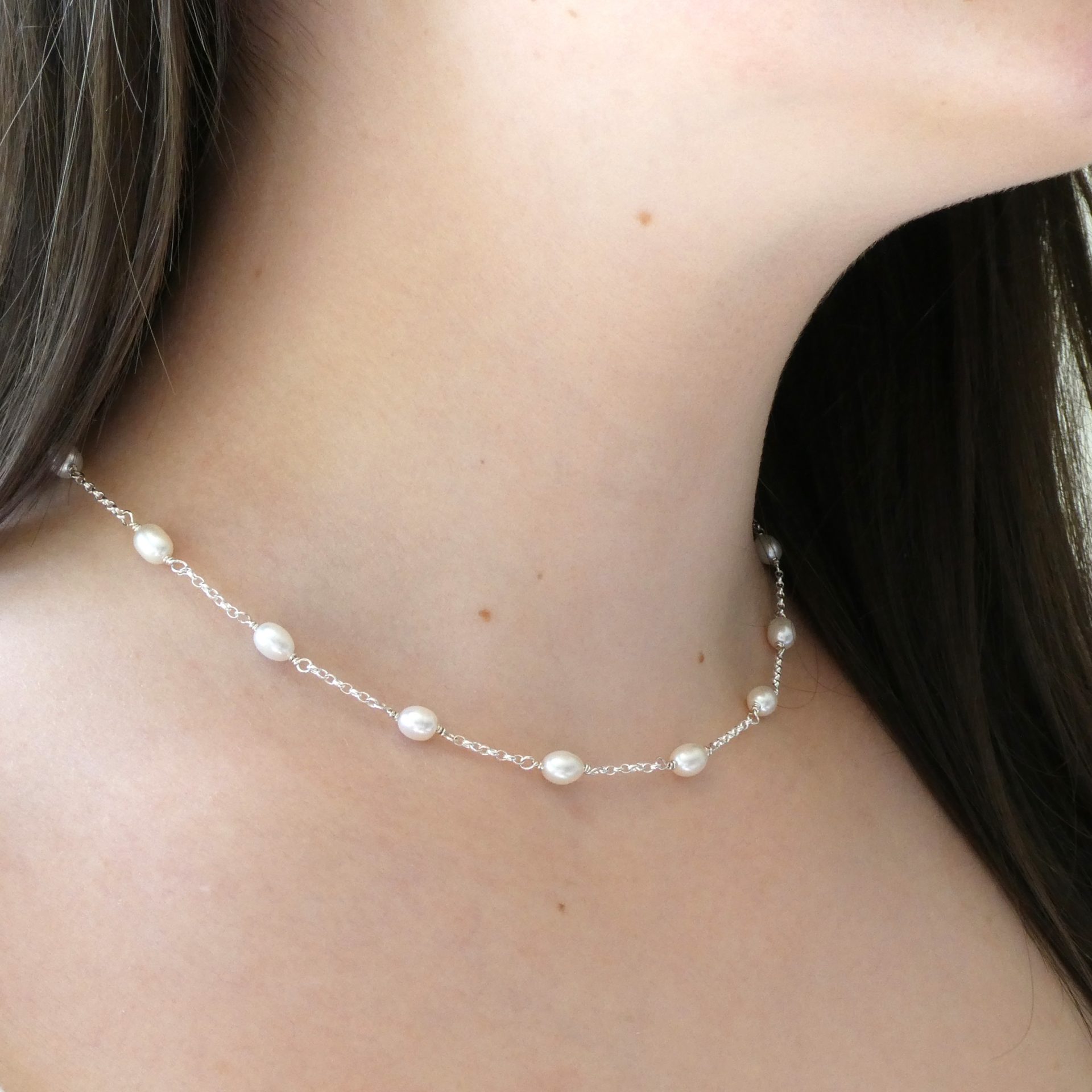 Silver and Pearl Necklace Biba & Rose Freshwater Pearl Jewellery