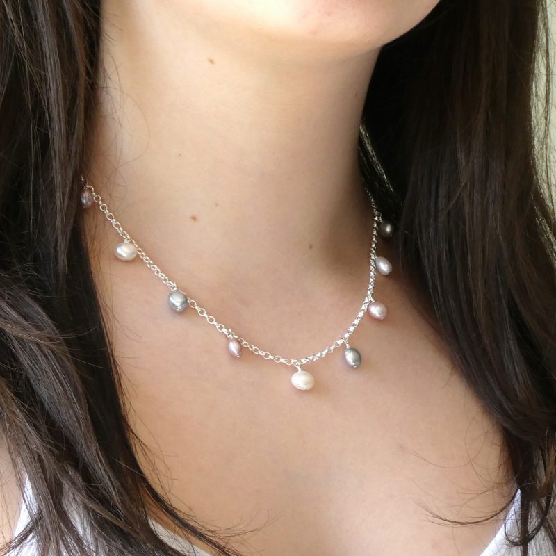 Silver And Pearl Necklace Biba And Rose Freshwater Pearls 8883